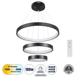 NEMESIS TRIO 61167 Μοντέρνο Κρεμαστό Φωτιστικό Οροφής LED 100W 12123lm 360° AC 220-240V IP20 Ρυθμιζόμενο Λευκό CCT με Χειριστήριο από 2700K έως 6000K Dimmable - Lumileds SMD Chip - Μαύρο Ματ - Μ60 x Π60 x Υ60cm - 3 Χρόνια Εγγύηση