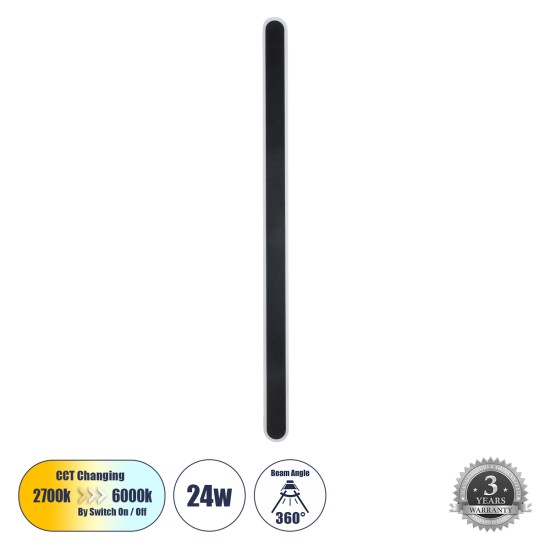 HOUSTON 61349 Φωτιστικό Τοίχου - Απλίκα Design LED CCT 24W 2880lm 360° AC 220-240V - Εναλλαγή Φωτισμού μέσω Διακόπτη On/Off All In One Ψυχρό 6000k+Φυσικό 4500k+Θερμό 2700k Μ6 x Π3 x Υ100cm - Μαύρο - 3 Years Warranty HOUSTON 61349 Φωτιστικό Τοίχου - Απλίκα Design LED CCT 24W 2880lm 360° AC 220-240V - Εναλλαγή Φωτισμού μέσω Διακόπτη On/Off All In One Ψυχρό 6000k+Φυσικό 4500k+Θερμό 2700k Μ6 x Π3 x Υ100cm - Μαύρο - 3 Years Warranty