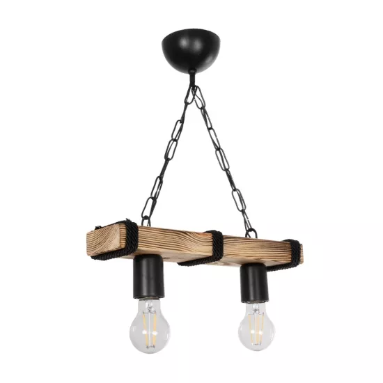 GLISTER 201-0002 Vintage Κρεμαστό Φωτιστικό Ράγα Δίφωτο 2 x E27 IP20 Μπεζ Ξύλο με Μαύρο Σχοινί - Μ38 x Π9 x Υ10cm GLISTER 201-0002 Vintage Κρεμαστό Φωτιστικό Ράγα Δίφωτο 2 x E27 IP20 Μπεζ Ξύλο με Μαύρο Σχοινί - Μ38 x Π9 x Υ10cm