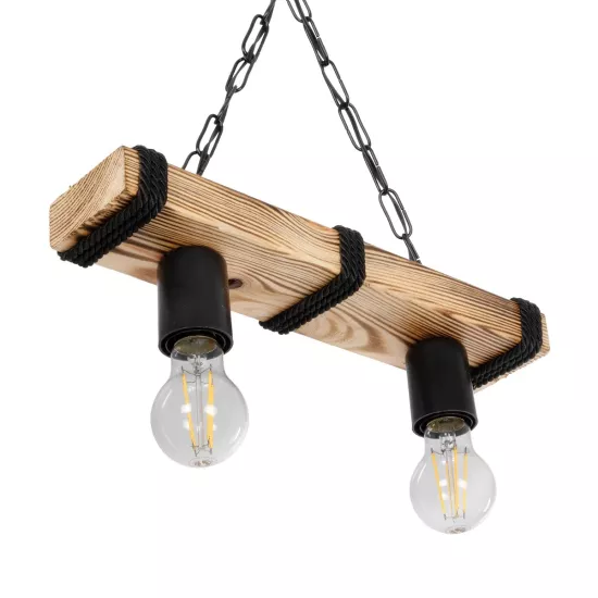 GLISTER 201-0002 Vintage Κρεμαστό Φωτιστικό Ράγα Δίφωτο 2 x E27 IP20 Μπεζ Ξύλο με Μαύρο Σχοινί - Μ38 x Π9 x Υ10cm GLISTER 201-0002 Vintage Κρεμαστό Φωτιστικό Ράγα Δίφωτο 2 x E27 IP20 Μπεζ Ξύλο με Μαύρο Σχοινί - Μ38 x Π9 x Υ10cm