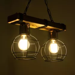 STARLO 201-0005 Vintage Κρεμαστό Φωτιστικό Οροφής με Ντουί 2 x E27 AC 220-240V IP20 - Μπεζ & Μαύρο - Μ38 x Π16 x Υ23cm