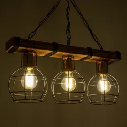 STARLO 201-0006 Vintage Κρεμαστό Φωτιστικό Οροφής με Ντουί 3 x E27 AC 220-240V IP20 - Μπεζ & Μαύρο - Μ50 x Π16 x Υ23cm