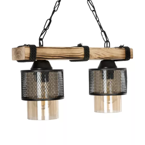 GLORA 201-0008 Vintage Κρεμαστό Φωτιστικό Ράγα Δίφωτο 2 x E27 IP20 Μπεζ Ξύλο με Μαύρο Μέταλλο & Μελί Γυαλί - Μ38 x Π12 x Υ21cm GLORA 201-0008 Vintage Κρεμαστό Φωτιστικό Ράγα Δίφωτο 2 x E27 IP20 Μπεζ Ξύλο με Μαύρο Μέταλλο & Μελί Γυαλί - Μ38 x Π12 x Υ21cm