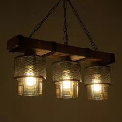 GLORA 201-0009 Vintage Κρεμαστό Φωτιστικό Οροφής με Ντουί 3 x E27 AC 220-240V IP20 - Μπεζ & Μαύρο - Μ50 x Π12 x Υ21cm