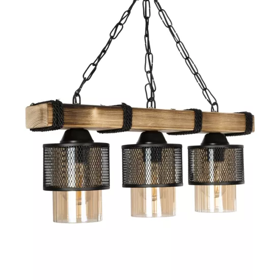 GLORA 201-0009 Vintage Κρεμαστό Φωτιστικό Οροφής με Ντουί 3 x E27 AC 220-240V IP20 - Μπεζ & Μαύρο - Μ50 x Π12 x Υ21cm