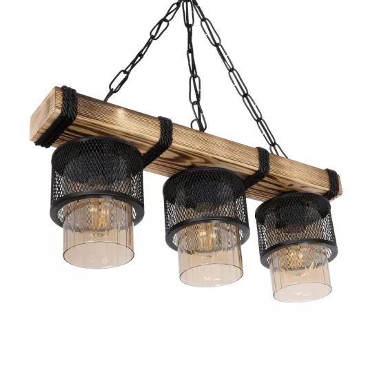 GLORA 201-0009 Vintage Κρεμαστό Φωτιστικό Οροφής με Ντουί 3 x E27 AC 220-240V IP20 - Μπεζ & Μαύρο - Μ50 x Π12 x Υ21cm