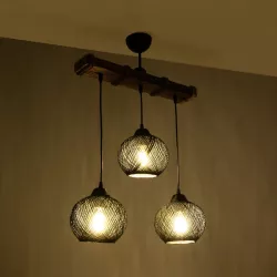 LUMA 201-0010 Vintage Κρεμαστό Φωτιστικό Οροφής με Ντουί 3 x E27 AC 220-240V IP20 - Μπεζ & Μαύρο - Μ55 x Π18 x Υ65cm