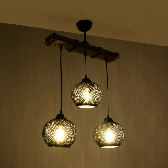 LUMA 201-0010 Vintage Κρεμαστό Φωτιστικό Ράγα Τρίφωτο 3 x E27 IP20 Μπεζ Ξύλο με Μαύρο Σχοινί - Μ55 x Π18 x Υ65cm LUMA 201-0010 Vintage Κρεμαστό Φωτιστικό Ράγα Τρίφωτο 3 x E27 IP20 Μπεζ Ξύλο με Μαύρο Σχοινί - Μ55 x Π18 x Υ65cm