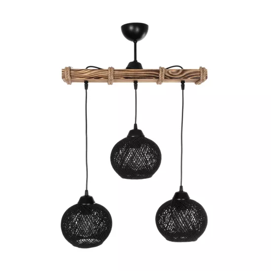 LUMA 201-0010 Vintage Κρεμαστό Φωτιστικό Ράγα Τρίφωτο 3 x E27 IP20 Μπεζ Ξύλο με Μαύρο Σχοινί - Μ55 x Π18 x Υ65cm LUMA 201-0010 Vintage Κρεμαστό Φωτιστικό Ράγα Τρίφωτο 3 x E27 IP20 Μπεζ Ξύλο με Μαύρο Σχοινί - Μ55 x Π18 x Υ65cm
