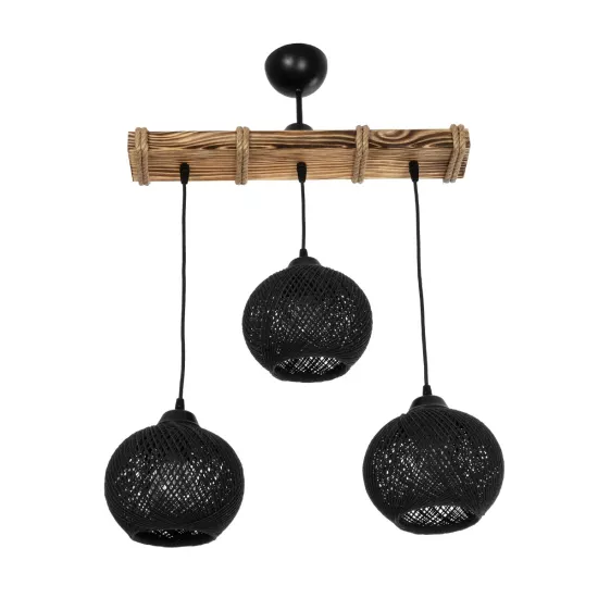 LUMA 201-0010 Vintage Κρεμαστό Φωτιστικό Ράγα Τρίφωτο 3 x E27 IP20 Μπεζ Ξύλο με Μαύρο Σχοινί - Μ55 x Π18 x Υ65cm LUMA 201-0010 Vintage Κρεμαστό Φωτιστικό Ράγα Τρίφωτο 3 x E27 IP20 Μπεζ Ξύλο με Μαύρο Σχοινί - Μ55 x Π18 x Υ65cm