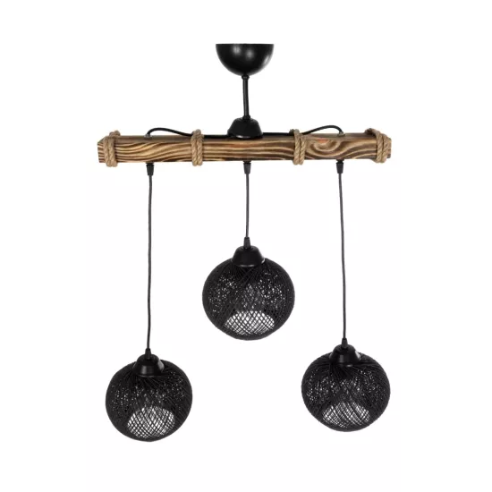 LUMA 201-0010 Vintage Κρεμαστό Φωτιστικό Ράγα Τρίφωτο 3 x E27 IP20 Μπεζ Ξύλο με Μαύρο Σχοινί - Μ55 x Π18 x Υ65cm LUMA 201-0010 Vintage Κρεμαστό Φωτιστικό Ράγα Τρίφωτο 3 x E27 IP20 Μπεζ Ξύλο με Μαύρο Σχοινί - Μ55 x Π18 x Υ65cm