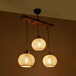 LUMA 201-0011 Vintage Κρεμαστό Φωτιστικό Οροφής με Ντουί 3 x E27 AC 220-240V IP20 - Μπεζ & Μαύρο - Μ55 x Π18 x Υ65cm