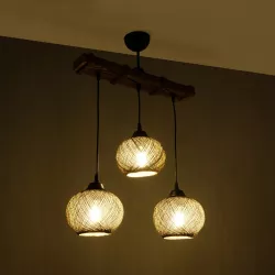 LUMA 201-0012 Vintage Κρεμαστό Φωτιστικό Οροφής με Ντουί 3 x E27 AC 220-240V IP20 - Καφέ & Μπεζ - Μ55 x Π18 x Υ65cm