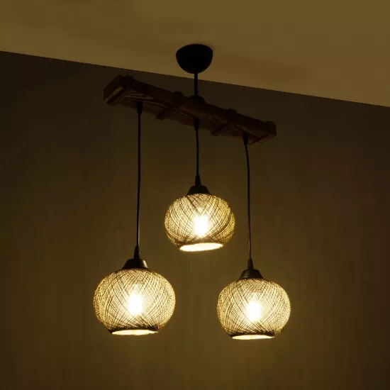 LUMA 201-0012 Vintage Κρεμαστό Φωτιστικό Ράγα Τρίφωτο 3 x E27 IP20 Μπεζ Ξύλο με Καφέ Σχοινί - Μ55 x Π18 x Υ65cm LUMA 201-0012 Vintage Κρεμαστό Φωτιστικό Ράγα Τρίφωτο 3 x E27 IP20 Μπεζ Ξύλο με Καφέ Σχοινί - Μ55 x Π18 x Υ65cm