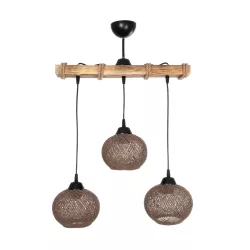 LUMA 201-0012 Vintage Κρεμαστό Φωτιστικό Οροφής με Ντουί 3 x E27 AC 220-240V IP20 - Καφέ & Μπεζ - Μ55 x Π18 x Υ65cm