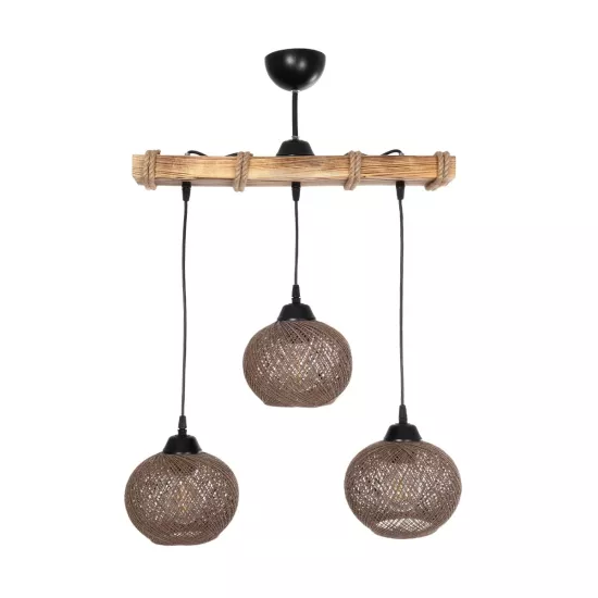 LUMA 201-0012 Vintage Κρεμαστό Φωτιστικό Ράγα Τρίφωτο 3 x E27 IP20 Μπεζ Ξύλο με Καφέ Σχοινί - Μ55 x Π18 x Υ65cm LUMA 201-0012 Vintage Κρεμαστό Φωτιστικό Ράγα Τρίφωτο 3 x E27 IP20 Μπεζ Ξύλο με Καφέ Σχοινί - Μ55 x Π18 x Υ65cm
