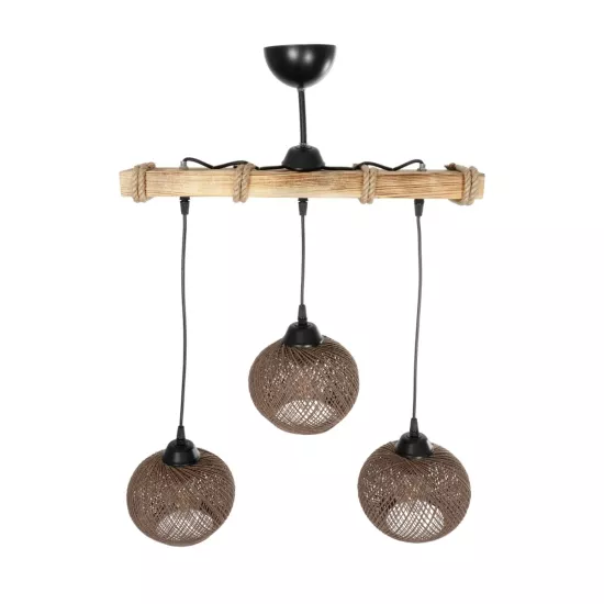 LUMA 201-0012 Vintage Κρεμαστό Φωτιστικό Ράγα Τρίφωτο 3 x E27 IP20 Μπεζ Ξύλο με Καφέ Σχοινί - Μ55 x Π18 x Υ65cm LUMA 201-0012 Vintage Κρεμαστό Φωτιστικό Ράγα Τρίφωτο 3 x E27 IP20 Μπεζ Ξύλο με Καφέ Σχοινί - Μ55 x Π18 x Υ65cm