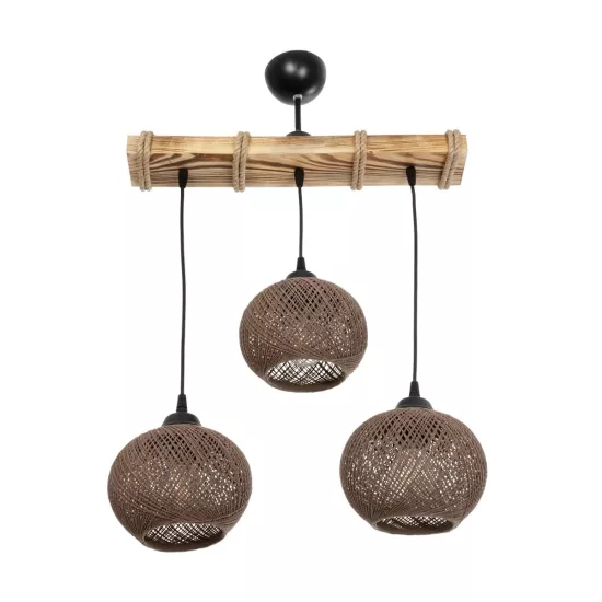LUMA 201-0012 Vintage Κρεμαστό Φωτιστικό Ράγα Τρίφωτο 3 x E27 IP20 Μπεζ Ξύλο με Καφέ Σχοινί - Μ55 x Π18 x Υ65cm LUMA 201-0012 Vintage Κρεμαστό Φωτιστικό Ράγα Τρίφωτο 3 x E27 IP20 Μπεζ Ξύλο με Καφέ Σχοινί - Μ55 x Π18 x Υ65cm