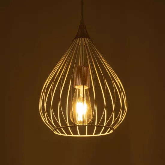 RADIARO 201-0014 Vintage Κρεμαστό Φωτιστικό Οροφής με Ντουί 1 x E27 AC 220-240V IP20 - Λευκό & Χάλκινο - Μ26 x Π26 x Υ35cm