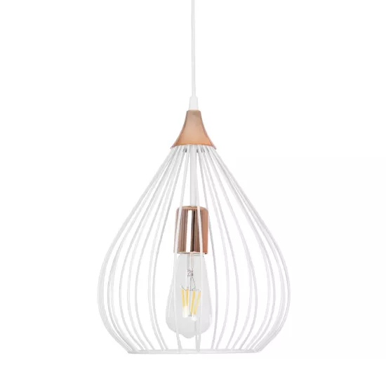 RADIARO 201-0014 Vintage Κρεμαστό Φωτιστικό Οροφής με Ντουί 1 x E27 AC 220-240V IP20 - Λευκό & Χάλκινο - Μ26 x Π26 x Υ35cm