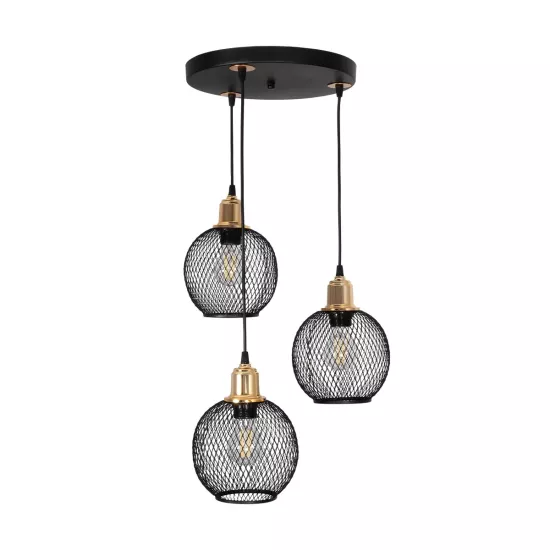VIVIDUS 201-0020 Vintage Κρεμαστό Φωτιστικό Πλέγμα Τρίφωτο 3 x E27 IP20 Μαύρο & Χρυσό Μέταλλο - Μ40 x Π40 x Υ60cm VIVIDUS 201-0020 Vintage Κρεμαστό Φωτιστικό Πλέγμα Τρίφωτο 3 x E27 IP20 Μαύρο & Χρυσό Μέταλλο - Μ40 x Π40 x Υ60cm