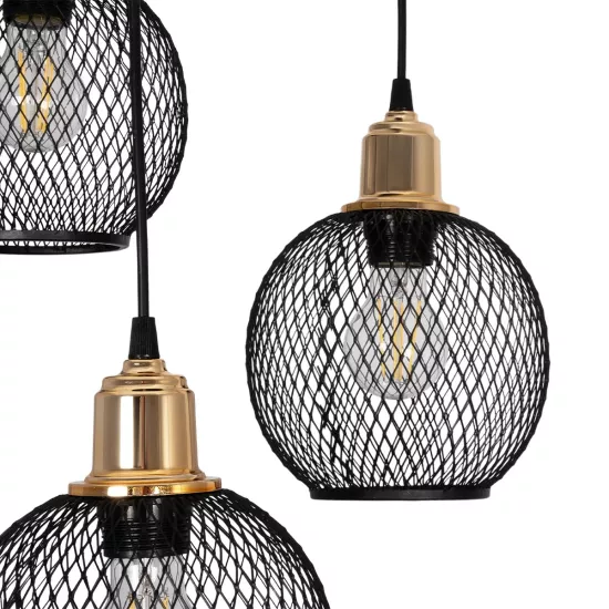 VIVIDUS 201-0020 Vintage Κρεμαστό Φωτιστικό Πλέγμα Τρίφωτο 3 x E27 IP20 Μαύρο & Χρυσό Μέταλλο - Μ40 x Π40 x Υ60cm VIVIDUS 201-0020 Vintage Κρεμαστό Φωτιστικό Πλέγμα Τρίφωτο 3 x E27 IP20 Μαύρο & Χρυσό Μέταλλο - Μ40 x Π40 x Υ60cm
