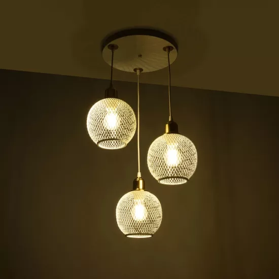 VIVIDUS 201-0021 Vintage Κρεμαστό Φωτιστικό Πλέγμα Τρίφωτο 3 x E27 IP20 Λευκό & Χρυσό Μέταλλο - Μ40 x Π40 x Υ60cm VIVIDUS 201-0021 Vintage Κρεμαστό Φωτιστικό Πλέγμα Τρίφωτο 3 x E27 IP20 Λευκό & Χρυσό Μέταλλο - Μ40 x Π40 x Υ60cm
