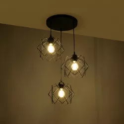 DAZLA 201-0024 Vintage Κρεμαστό Φωτιστικό Οροφής με Ντουί 3 x E27 AC 220-240V IP20 - Μαύρο - Μ47 x Π47 x Υ60cm