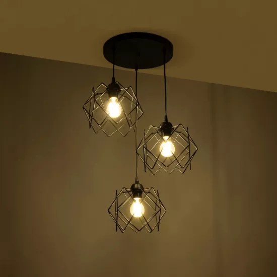 DAZLA 201-0024 Vintage Κρεμαστό Φωτιστικό Οροφής με Ντουί 3 x E27 AC 220-240V IP20 - Μαύρο - Μ47 x Π47 x Υ60cm