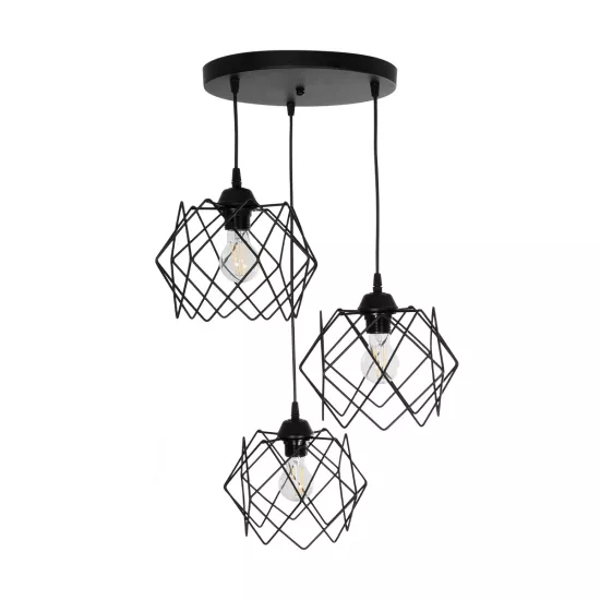 DAZLA 201-0024 Vintage Κρεμαστό Φωτιστικό Οροφής με Ντουί 3 x E27 AC 220-240V IP20 - Μαύρο - Μ47 x Π47 x Υ60cm