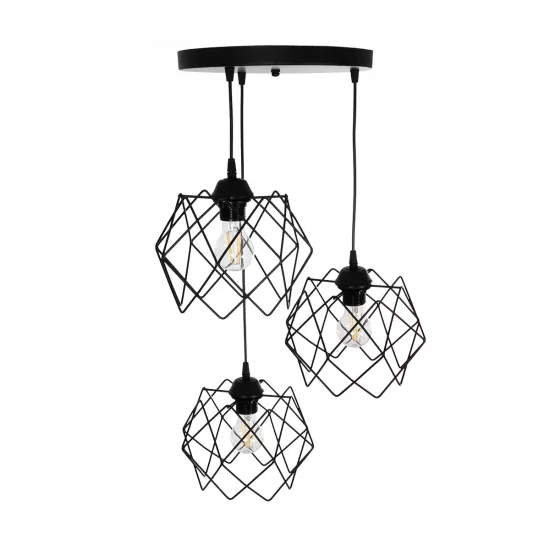 DAZLA 201-0024 Vintage Κρεμαστό Φωτιστικό Οροφής με Ντουί 3 x E27 AC 220-240V IP20 - Μαύρο - Μ47 x Π47 x Υ60cm