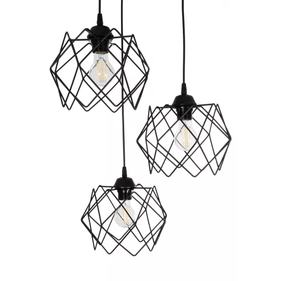 DAZLA 201-0024 Vintage Κρεμαστό Φωτιστικό Οροφής με Ντουί 3 x E27 AC 220-240V IP20 - Μαύρο - Μ47 x Π47 x Υ60cm