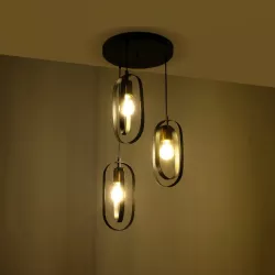 SPARKIO 201-0025 Vintage Κρεμαστό Φωτιστικό Οροφής με Ντουί 3 x E27 AC 220-240V IP20 - Μαύρο & Χάλκινο - Μ36 x Π36 x Υ62cm