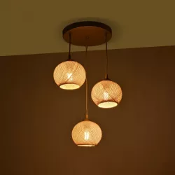 ILLUMIO 201-0027 Vintage Κρεμαστό Φωτιστικό Οροφής με Ντουί 3 x E27 AC 220-240V IP20 - Χρυσό & Μπεζ - Μ40 x Π40 x Υ53cm