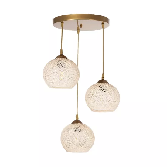 ILLUMIO 201-0027 Vintage Κρεμαστό Φωτιστικό Μπάλα Τρίφωτο 3 x E27 IP20 Χρυσό Μέταλλο με Μπεζ Σχοινί - Μ40 x Π40 x Υ53cm