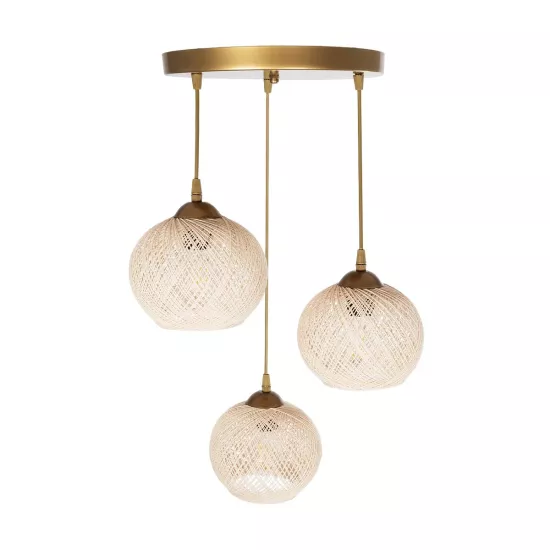 ILLUMIO 201-0027 Vintage Κρεμαστό Φωτιστικό Μπάλα Τρίφωτο 3 x E27 IP20 Χρυσό Μέταλλο με Μπεζ Σχοινί - Μ40 x Π40 x Υ53cm