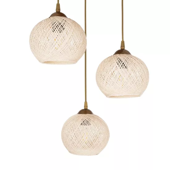 ILLUMIO 201-0027 Vintage Κρεμαστό Φωτιστικό Μπάλα Τρίφωτο 3 x E27 IP20 Χρυσό Μέταλλο με Μπεζ Σχοινί - Μ40 x Π40 x Υ53cm