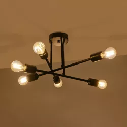 LAMIRA 201-0029 Μοντέρνο Φωτιστικό Οροφής με Ντουί 6 x E27 AC 220-240V IP20 - Μαύρο - Μ51 x Π51 x Υ7cm