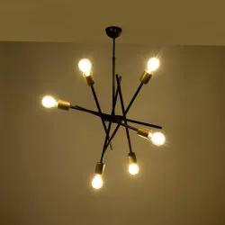 SUNFY 201-0030 Μοντέρνο Φωτιστικό Οροφής με Ντουί 6 x E27 AC 220-240V IP20 - Μαύρο & Μπρούτζινο - Μ57 x Π57 x Υ85cm