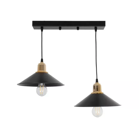 LUCANA 201-0043 Vintage Κρεμαστό Φωτιστικό Ράγα Δίφωτο 2 x E27 IP20 Μαύρο Μέταλλο - Μ57 x Π25 x Υ26cm