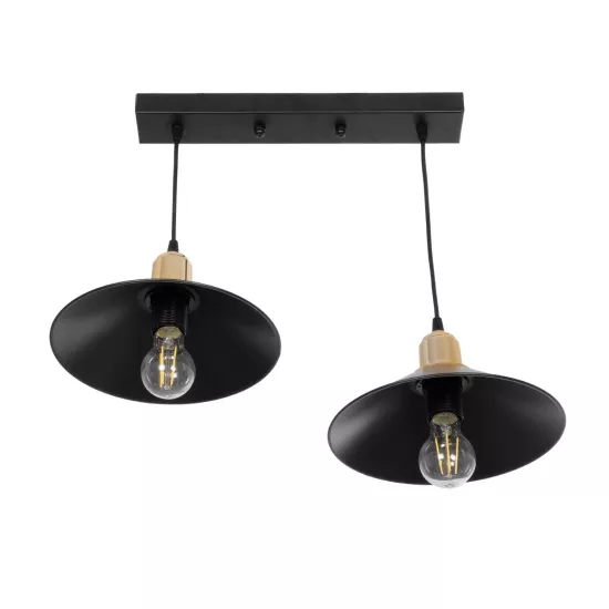LUCANA 201-0043 Vintage Κρεμαστό Φωτιστικό Ράγα Δίφωτο 2 x E27 IP20 Μαύρο Μέταλλο - Μ57 x Π25 x Υ26cm