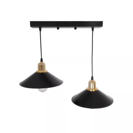 LUCANA 201-0043 Vintage Κρεμαστό Φωτιστικό Ράγα Δίφωτο 2 x E27 IP20 Μαύρο Μέταλλο - Μ57 x Π25 x Υ26cm