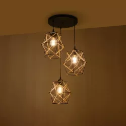 RAYLO 201-0048 Vintage Κρεμαστό Φωτιστικό Οροφής με Ντουί 3 x E27 AC 220-240V IP20 - Μαύρο & Μπεζ - Μ44 x Π44 x Υ73cm