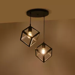 DISE 201-0050 Μοντέρνο Κρεμαστό Φωτιστικό Οροφής με Ντουί 2 x E27 AC 220-240V IP20 - Μαύρο - Μ50 x Π30 x Υ50cm