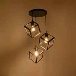 DISE 201-0051 Μοντέρνο Κρεμαστό Φωτιστικό Οροφής με Ντουί 3 x E27 AC 220-240V IP20 - Μαύρο - Μ48 x Π48 x Υ65cm