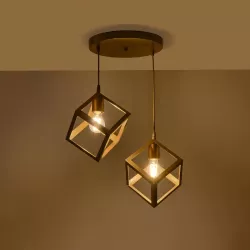 DISE 201-0056 Μοντέρνο Κρεμαστό Φωτιστικό Οροφής με Ντουί 2 x E27 AC 220-240V IP20 - Χρυσό - Μ50 x Π30 x Υ50cm