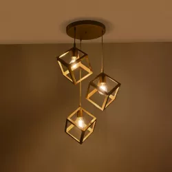 DISE 201-0057 Μοντέρνο Κρεμαστό Φωτιστικό Οροφής με Ντουί 3 x E27 AC 220-240V IP20 - Χρυσό - Μ48 x Π48 x Υ65cm