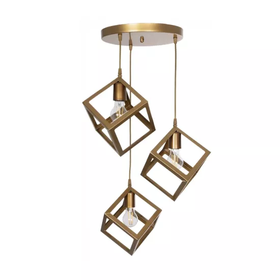 DISE 201-0057 Μοντέρνο Κρεμαστό Φωτιστικό Οροφής με Ντουί 3 x E27 AC 220-240V IP20 - Χρυσό - Μ48 x Π48 x Υ65cm