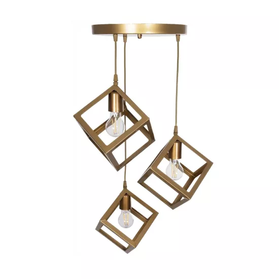 DISE 201-0057 Μοντέρνο Κρεμαστό Φωτιστικό Οροφής με Ντουί 3 x E27 AC 220-240V IP20 - Χρυσό - Μ48 x Π48 x Υ65cm