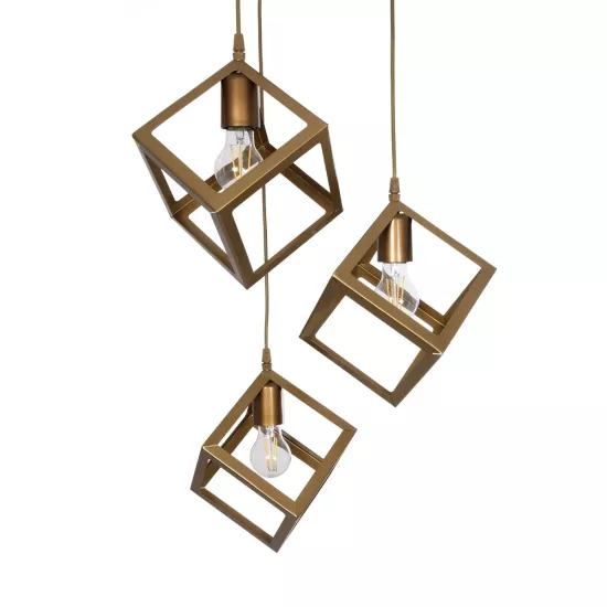 DISE 201-0057 Μοντέρνο Κρεμαστό Φωτιστικό Οροφής με Ντουί 3 x E27 AC 220-240V IP20 - Χρυσό - Μ48 x Π48 x Υ65cm